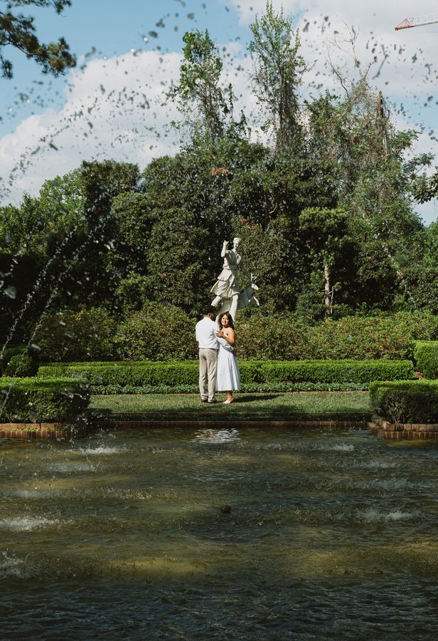 Jasmin and Edgar by the garden fountain